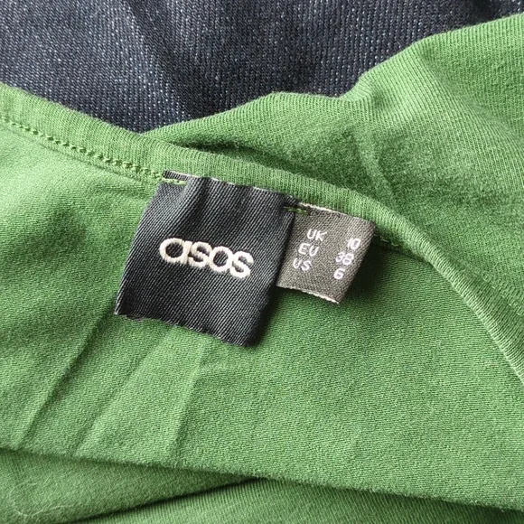 Asos modest long sleeve green midi dress with elastic waist size 6 - Picture 7 of 7